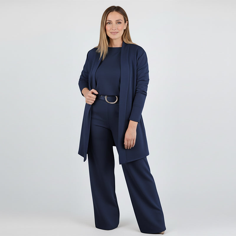 🎉Hot Sale 50% OFF🥳Elegant Longline Cardigan 3-Piece Set – Soft Fabric, Chic Top & Pants for Office Commute & Daily Outings