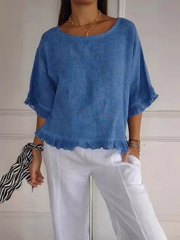 Elle | Cotton linen blouse with ruffles