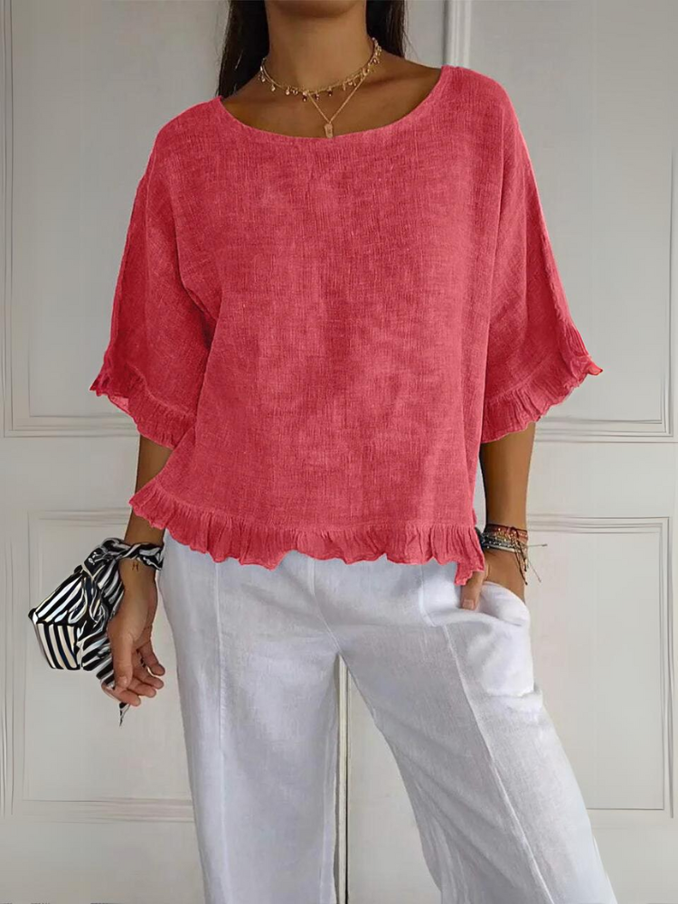 Elle | Cotton linen blouse with ruffles