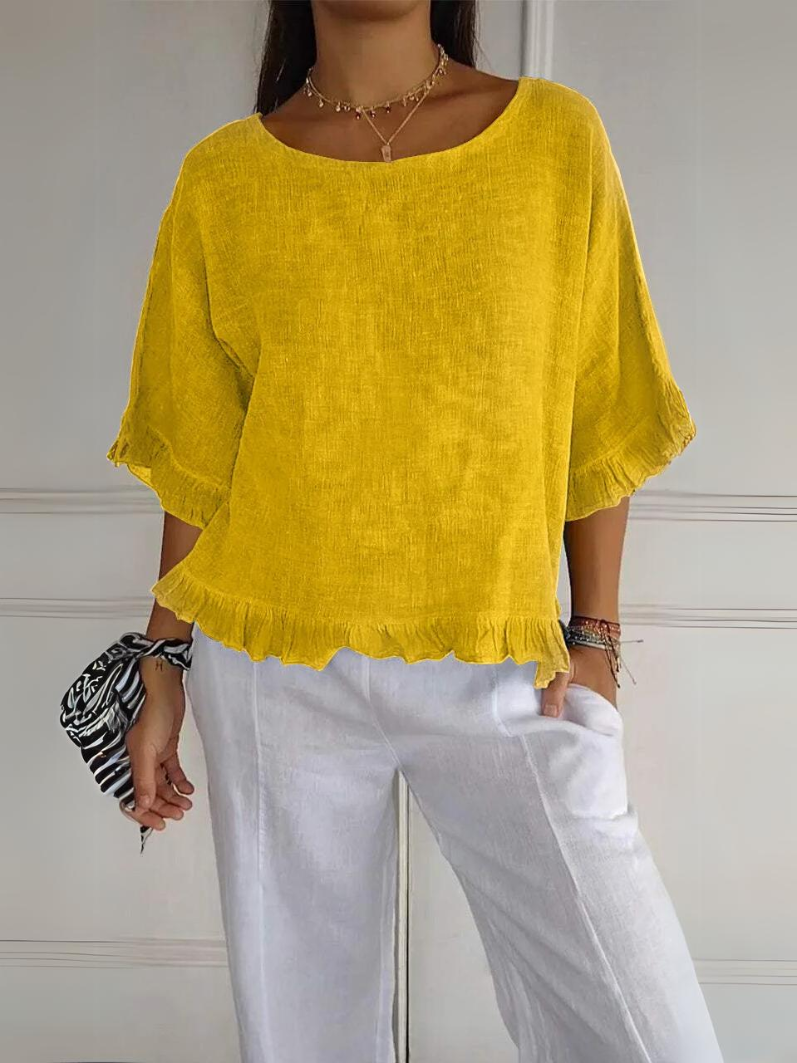 Elle | Cotton linen blouse with ruffles