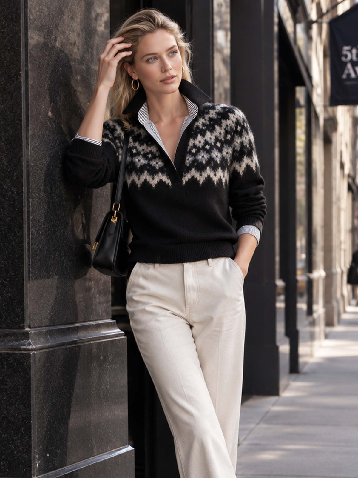 Brown Cable‑Knit Collared Fake‑Layer Pullover Sweater