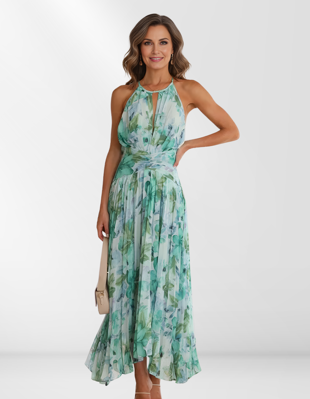 Elle | Elegant pleated floral midi dress