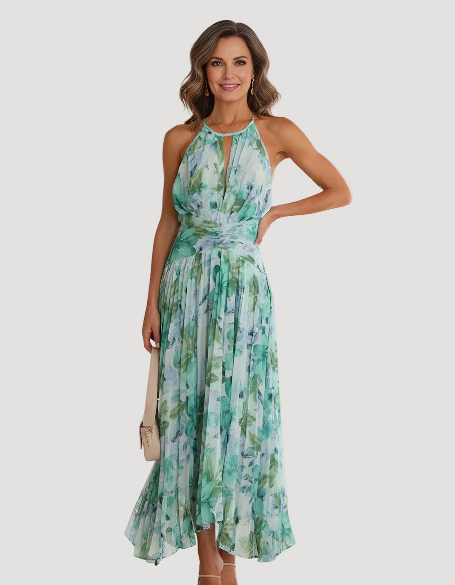 Elle | Elegant pleated floral midi dress