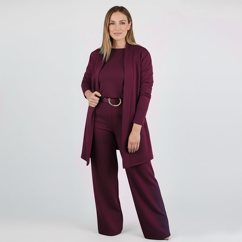 🎉Hot Sale 50% OFF🥳Elegant Longline Cardigan 3-Piece Set – Soft Fabric, Chic Top & Pants for Office Commute & Daily Outings