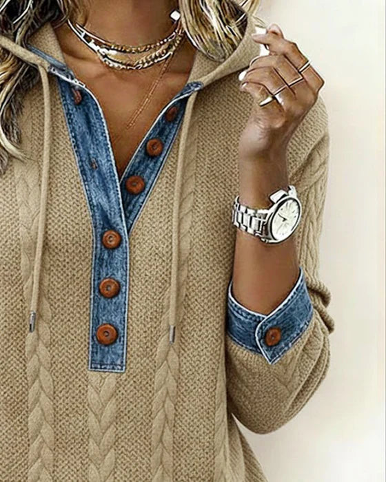Sophie™ | Knit Hoodie with Denim Contrast