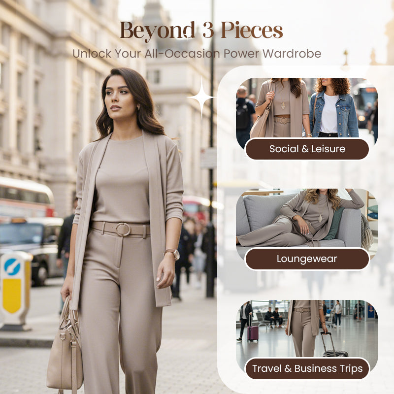 🎉Hot Sale 50% OFF🥳Elegant Longline Cardigan 3-Piece Set – Soft Fabric, Chic Top & Pants for Office Commute & Daily Outings