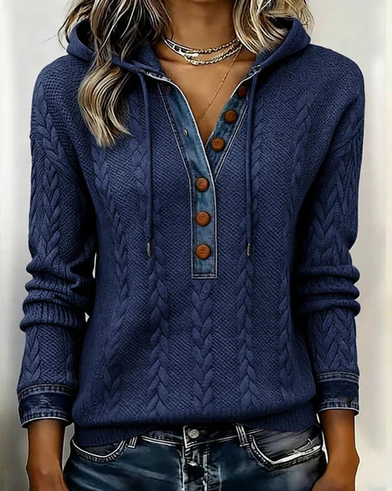 Sophie™ | Knit Hoodie with Denim Contrast