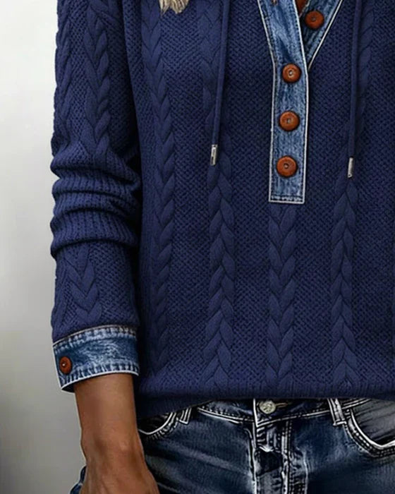 Sophie™ | Knit Hoodie with Denim Contrast