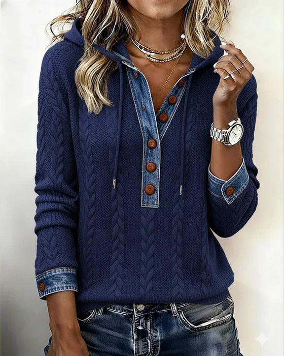 Sophie™ | Knit Hoodie with Denim Contrast