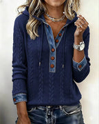 Sophie™ | Knit Hoodie with Denim Contrast