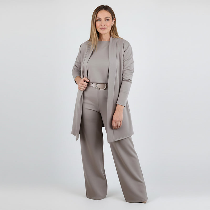 🎉Hot Sale 50% OFF🥳Elegant Longline Cardigan 3-Piece Set – Soft Fabric, Chic Top & Pants for Office Commute & Daily Outings