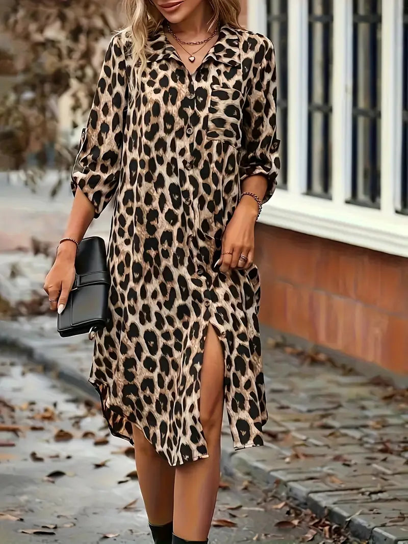 Elle | Leopard print shirt dress
