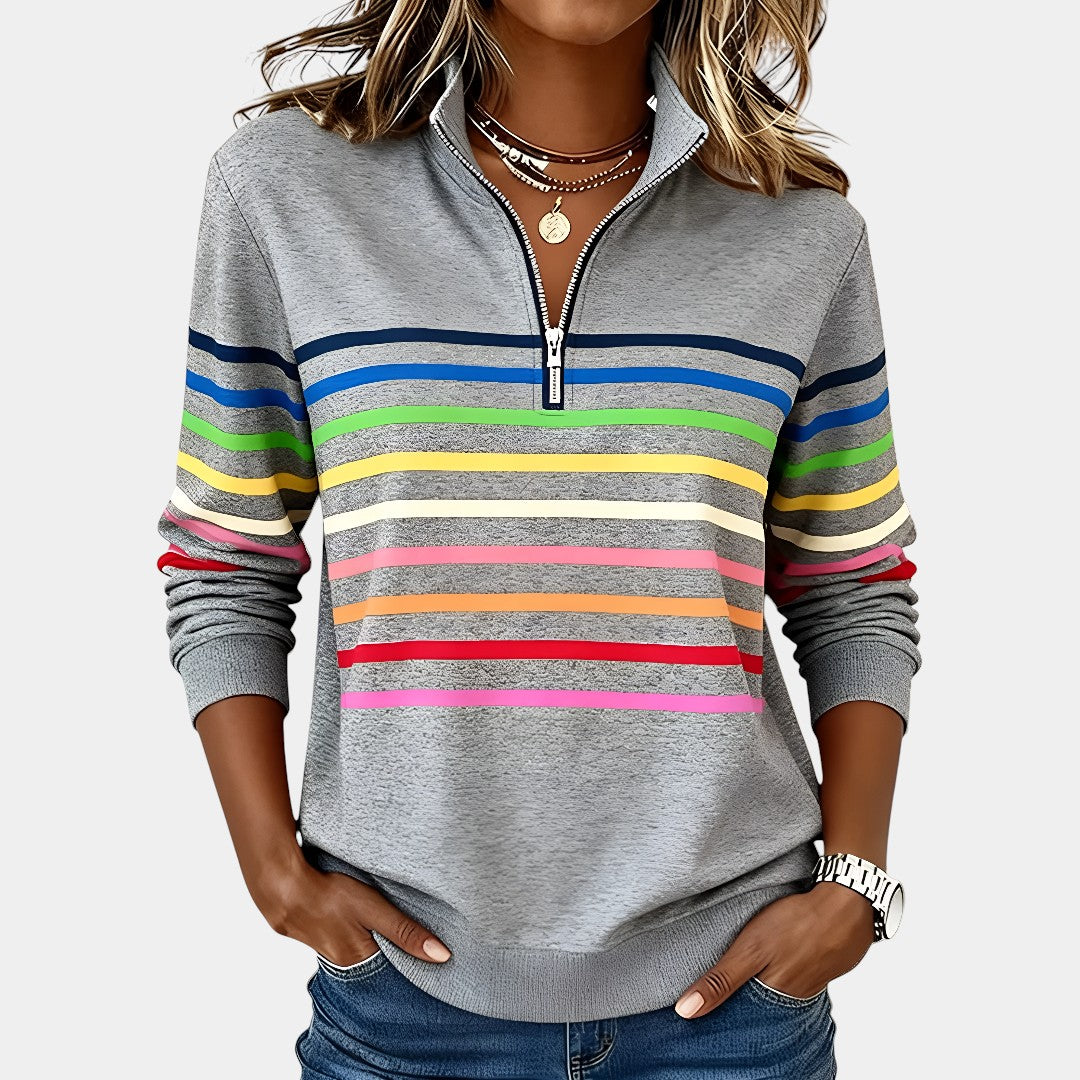 NoraStripe™ | Half-Zip Rainbow Sweater