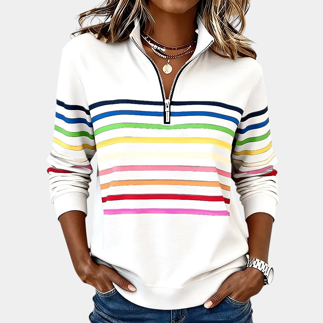 NoraStripe™ | Half-Zip Rainbow Sweater