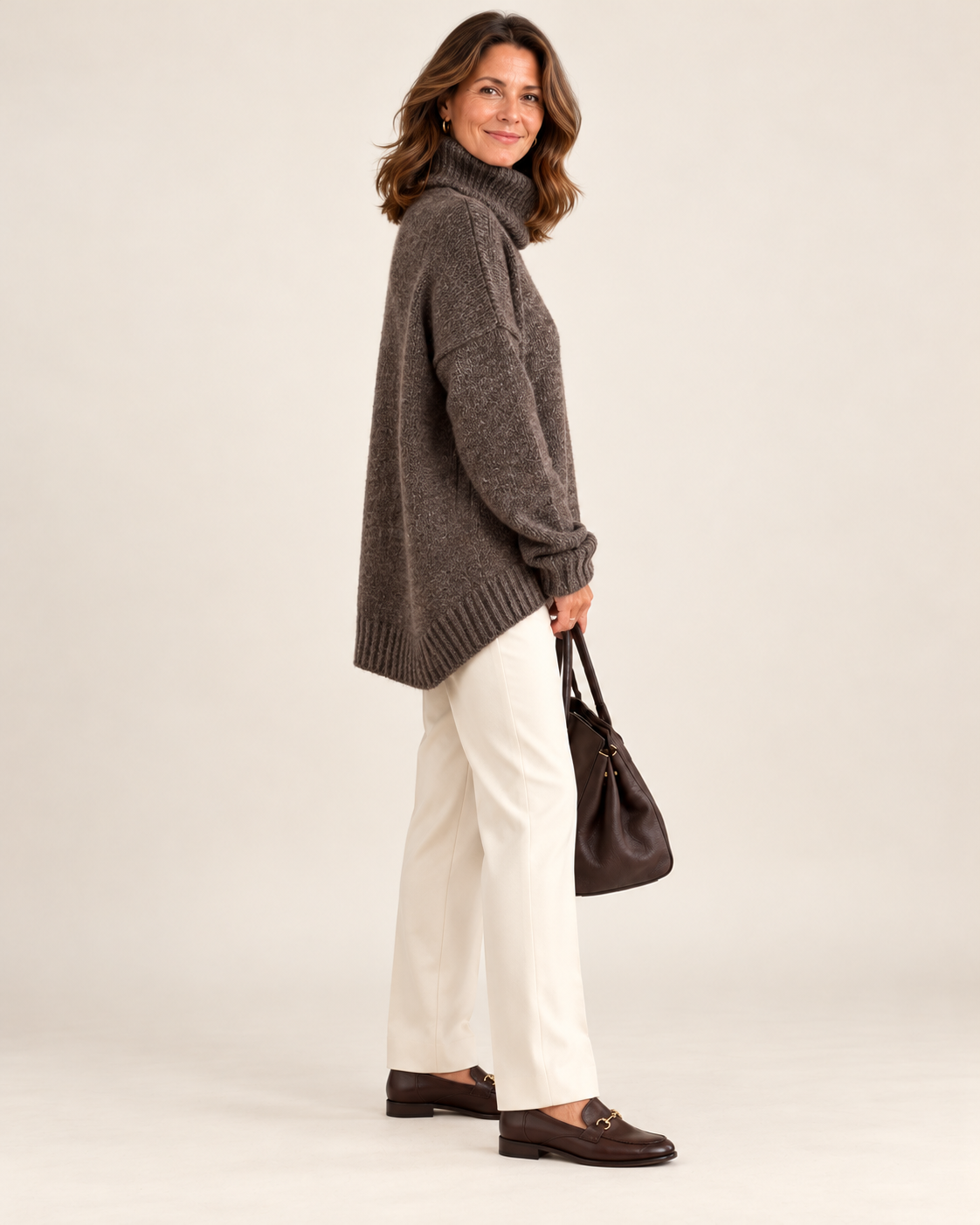 Turtleneck Drop Shoulder Casual Pullover Sweater