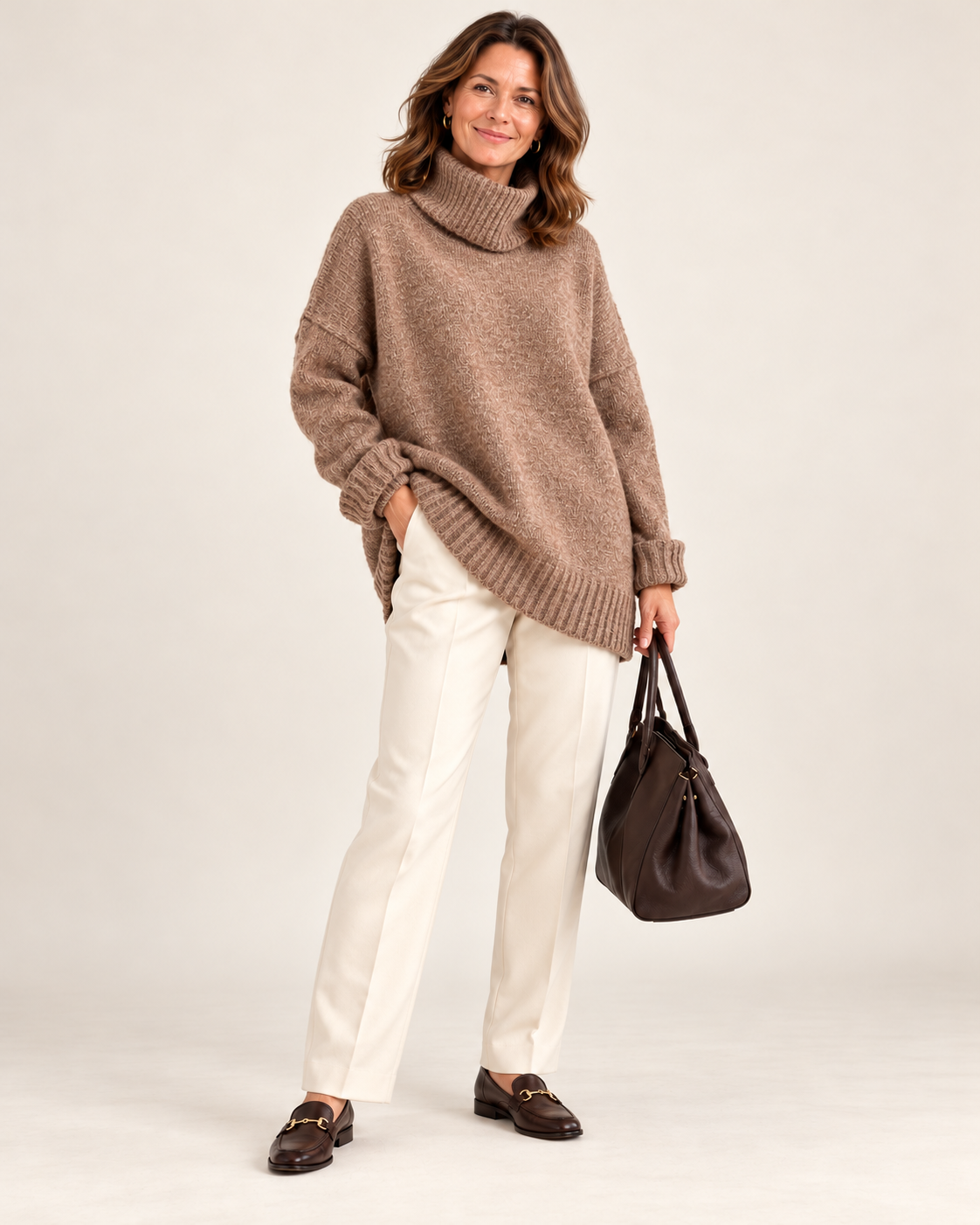 Turtleneck Drop Shoulder Casual Pullover Sweater