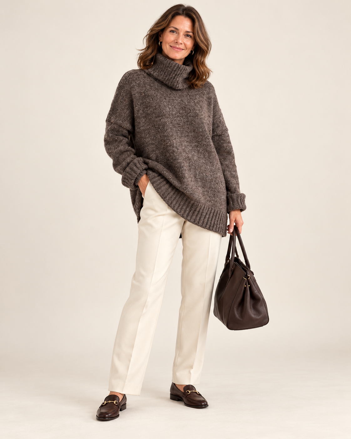 Turtleneck Drop Shoulder Casual Pullover Sweater