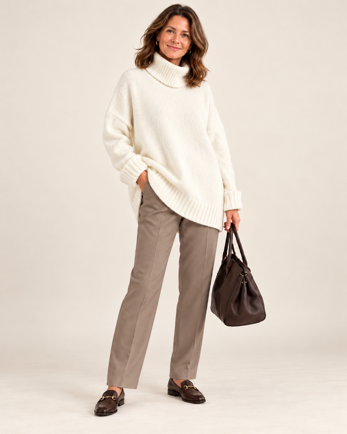Turtleneck Drop Shoulder Casual Pullover Sweater