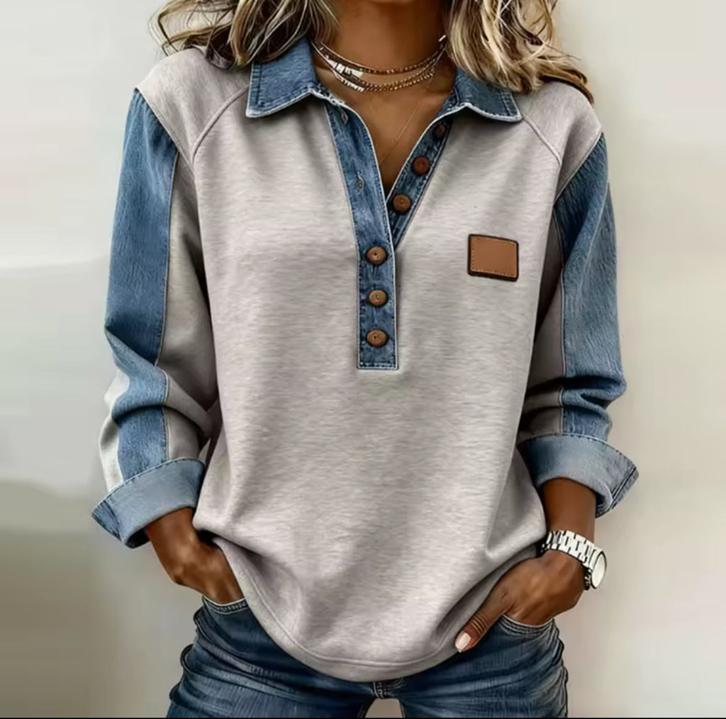 Rosy™ | Stylish Denim Collar Sweater