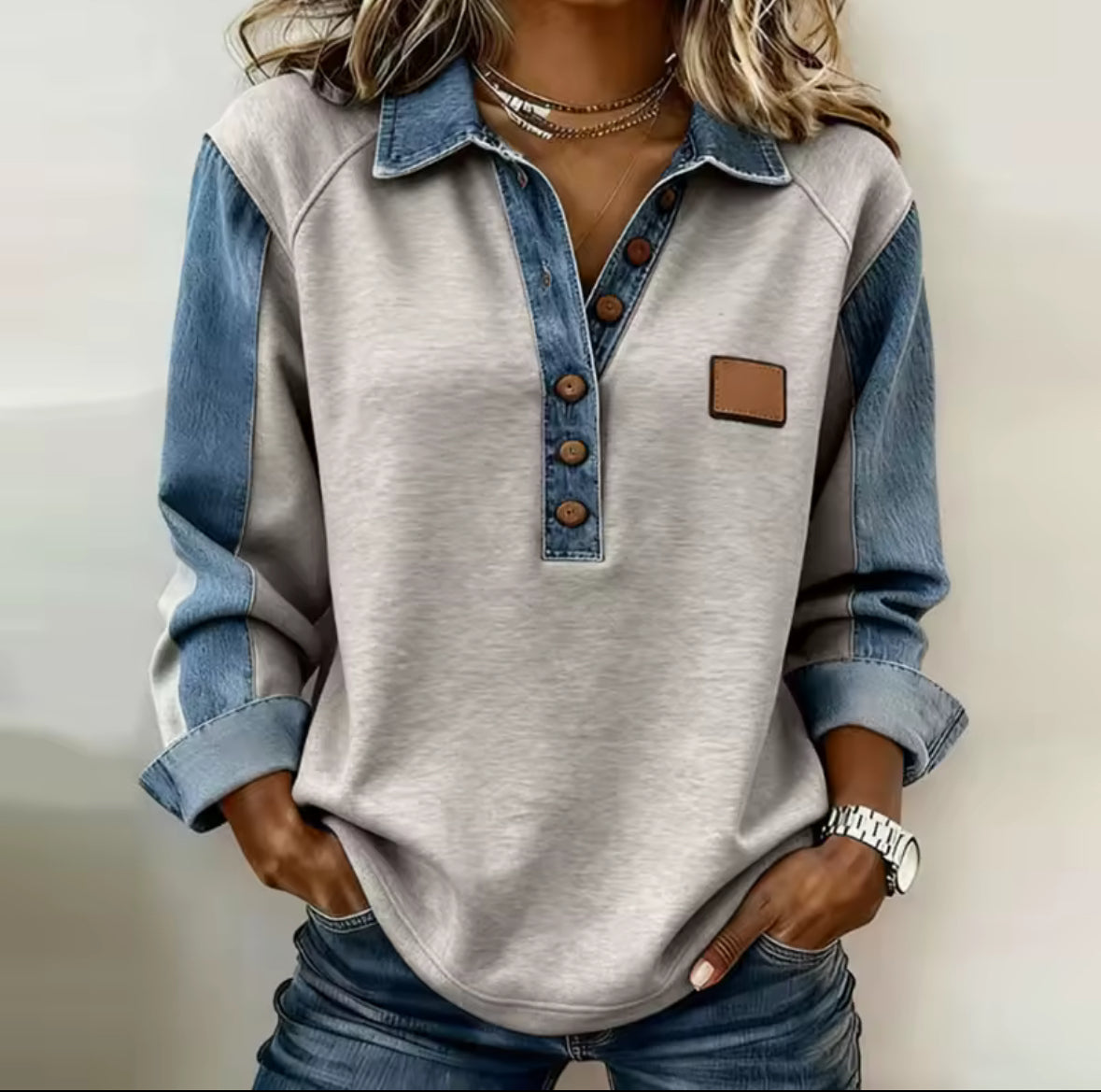 Rosy™ | Stylish Denim Collar Sweater