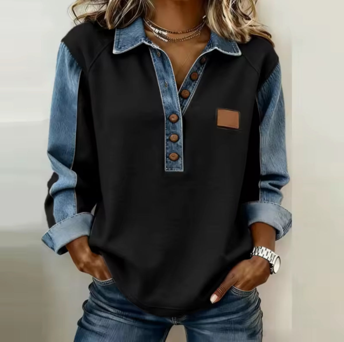 Rosy™ | Stylish Denim Collar Sweater