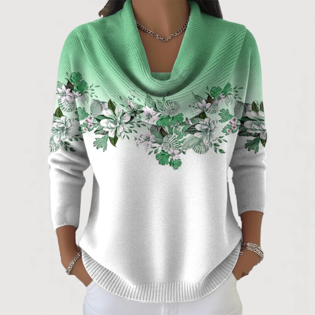 Elianne™ | Floral Cowl-Neck Knit Sweater