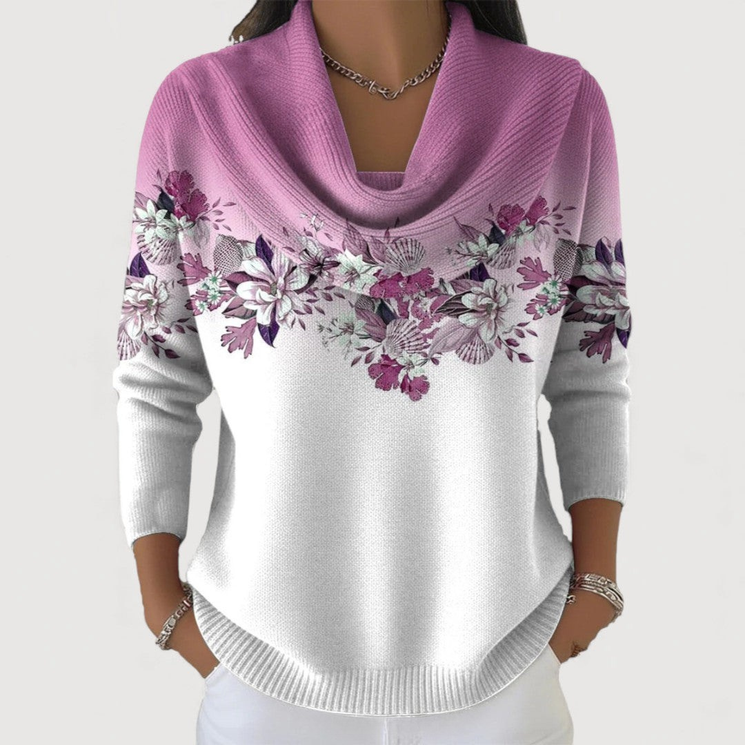 Elianne™ | Floral Cowl-Neck Knit Sweater