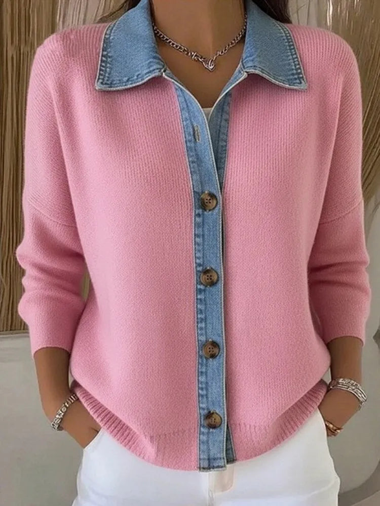 Lucia™ |  Knit Denim Collar Sweater