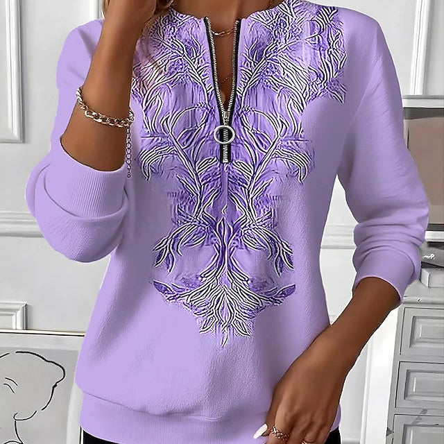 Soraya™ | Elegant Zip-Front Embroidered Sweater