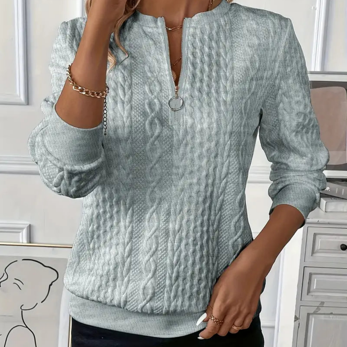 Karen™ | Classic Cable Zip Sweater