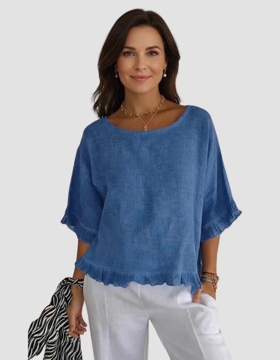 Elle | Cotton linen blouse with ruffles