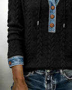 Sophie™ | Knit Hoodie with Denim Contrast