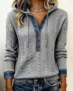 Sophie™ | Knit Hoodie with Denim Contrast