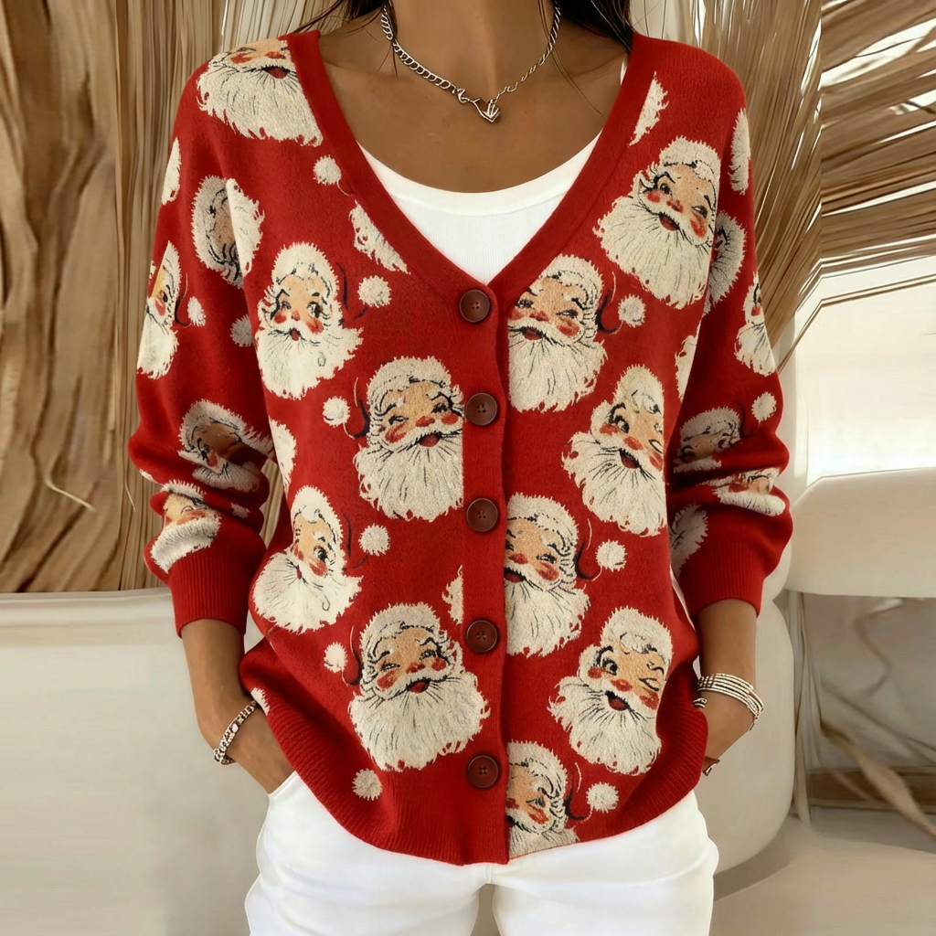 SANTA™ | Jolly Santa Face Cardigan