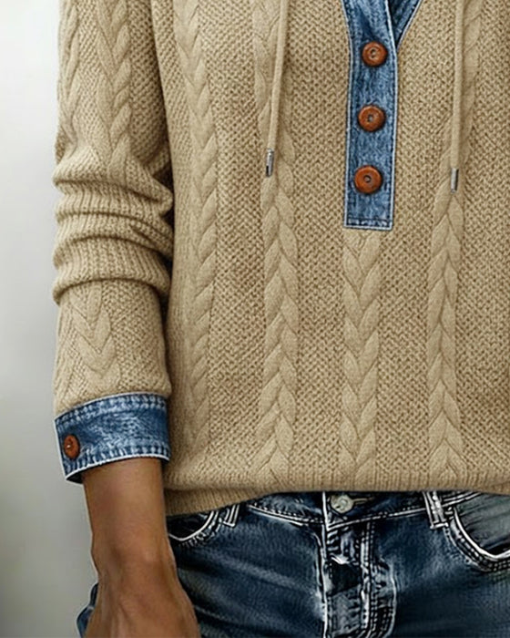 Sophie™ | Knit Hoodie with Denim Contrast