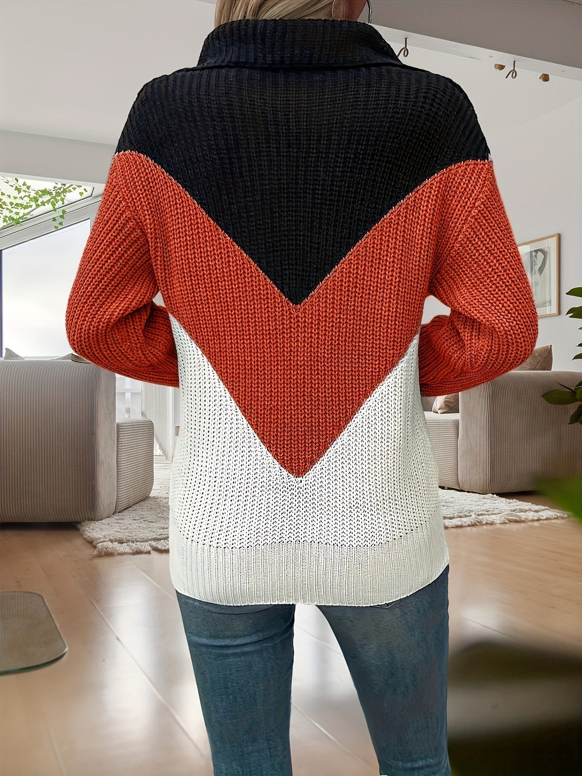 Aveline™ | Warm Color-Block Zip Knit Sweater
