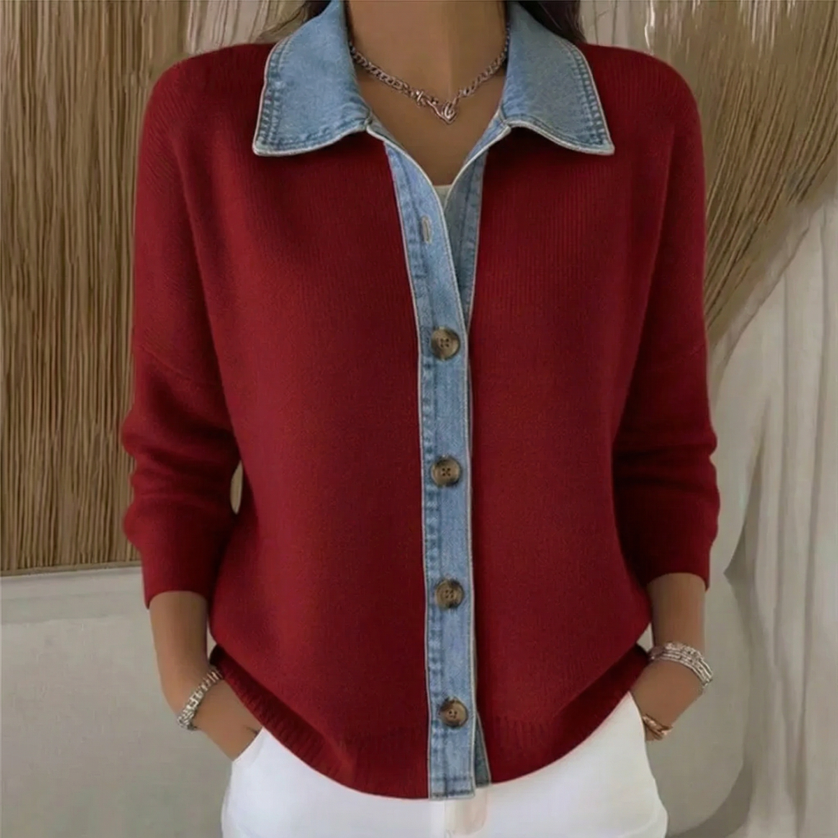 Lucia™ |  Knit Denim Collar Sweater