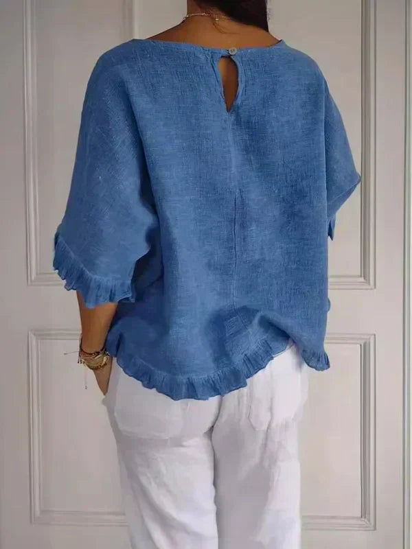 Elle | Cotton linen blouse with ruffles
