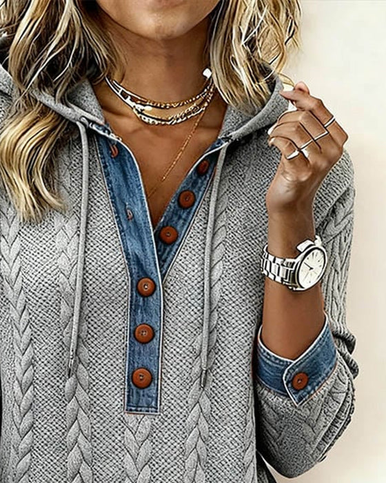 Sophie™ | Knit Hoodie with Denim Contrast
